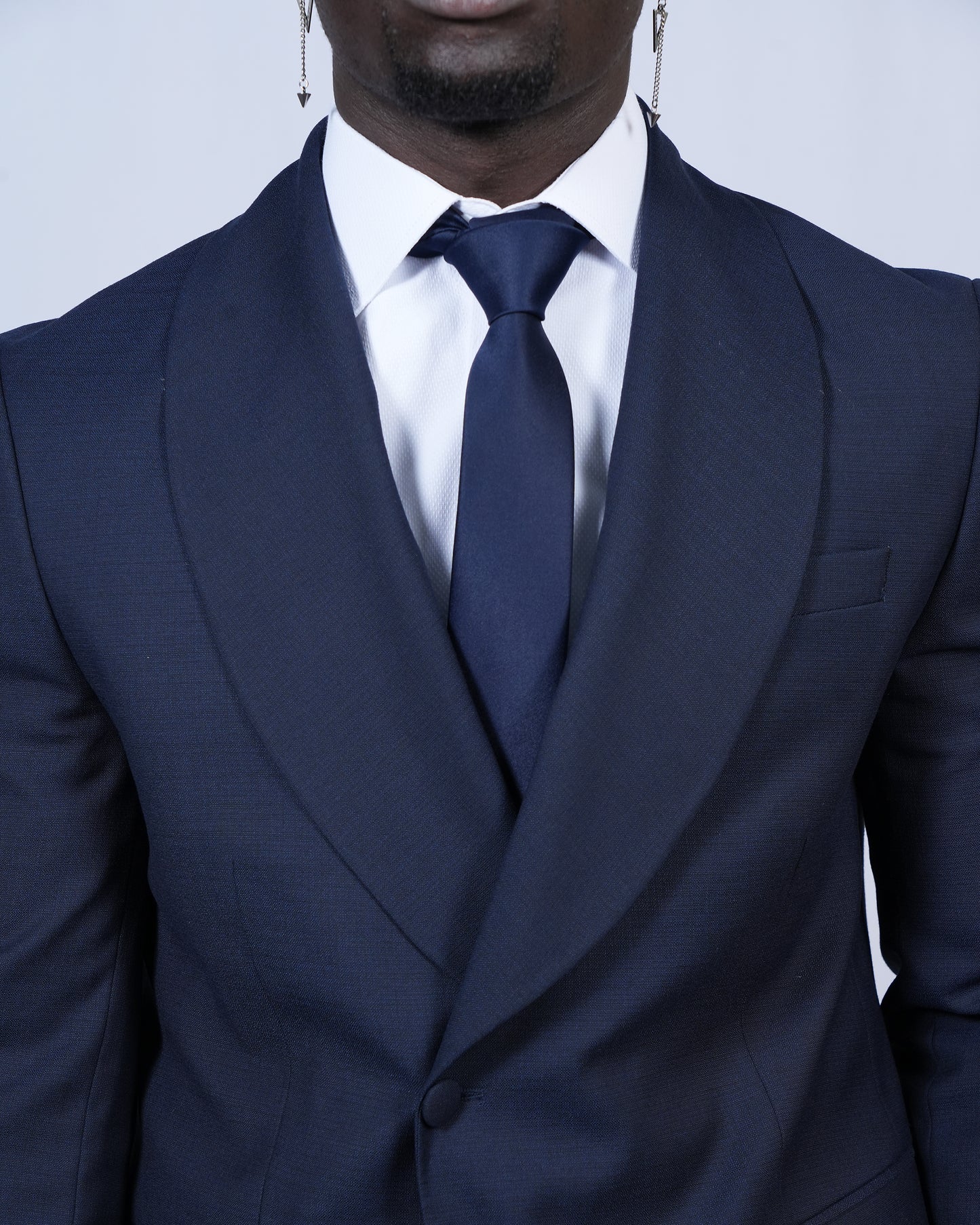 2H Navy One Button Collar Shawl Suit