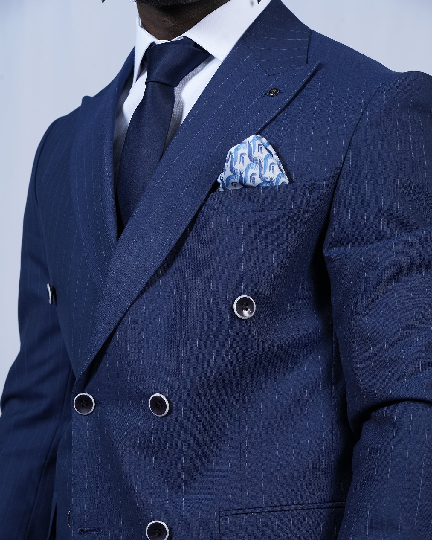 2H Navy double breasted Striped Suit
