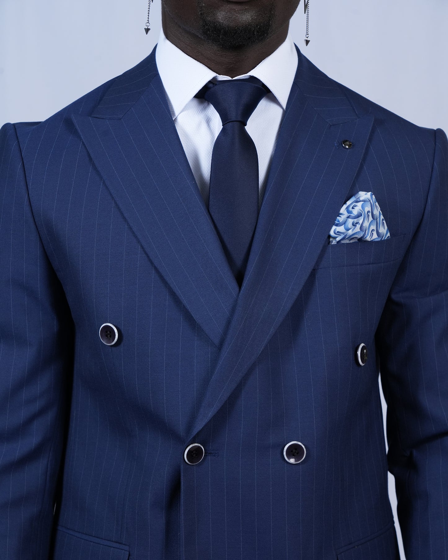 2H Navy double breasted Striped Suit