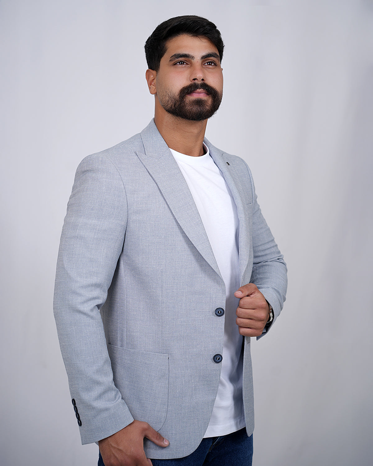 2H Light Blue Linen Blazer