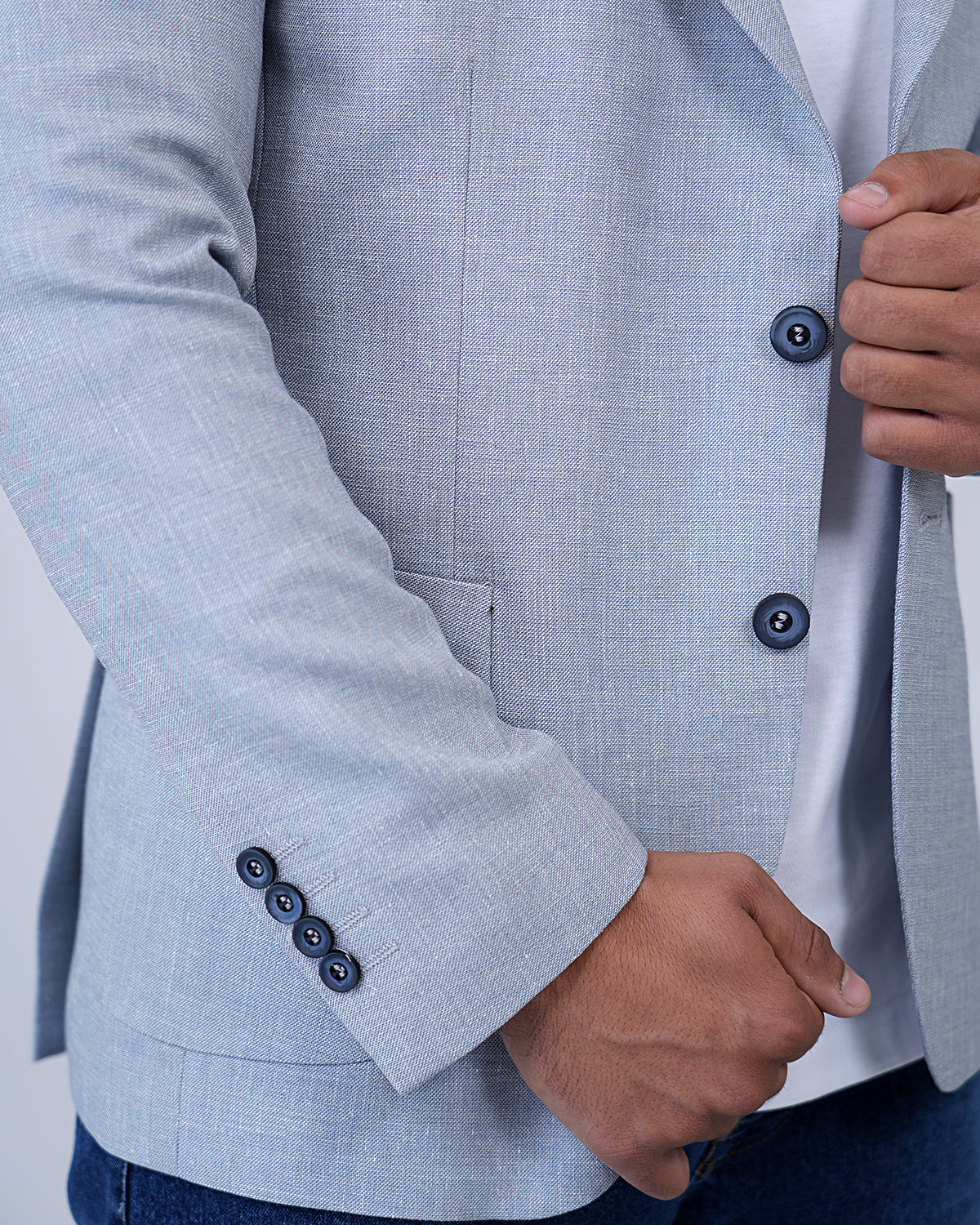 2H Light Blue Linen Blazer