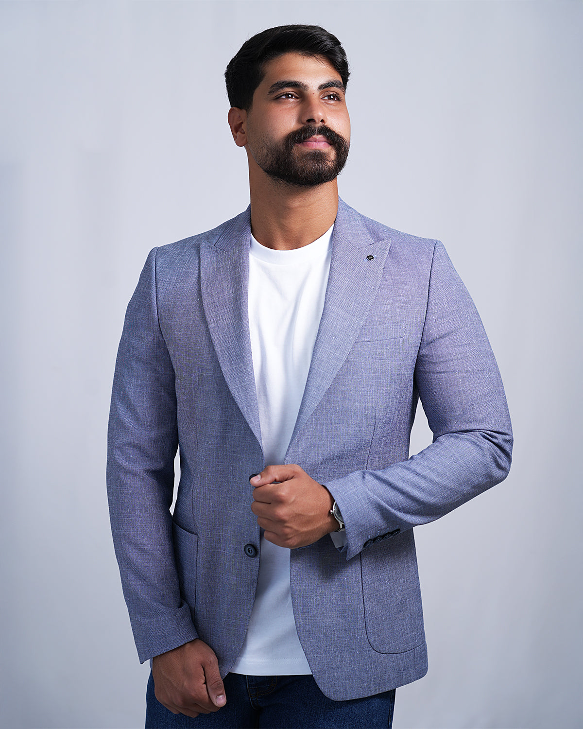 2H Blue Linen Blazer