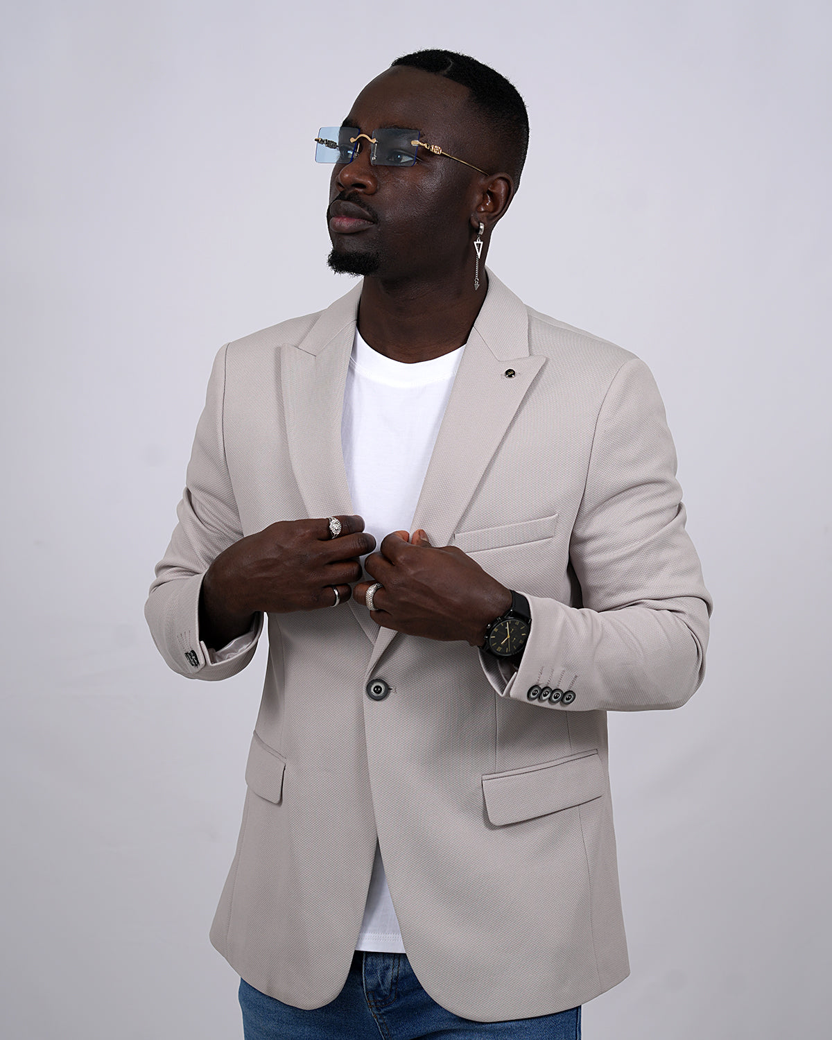 2H #26924 Light Beige One Button Blazer