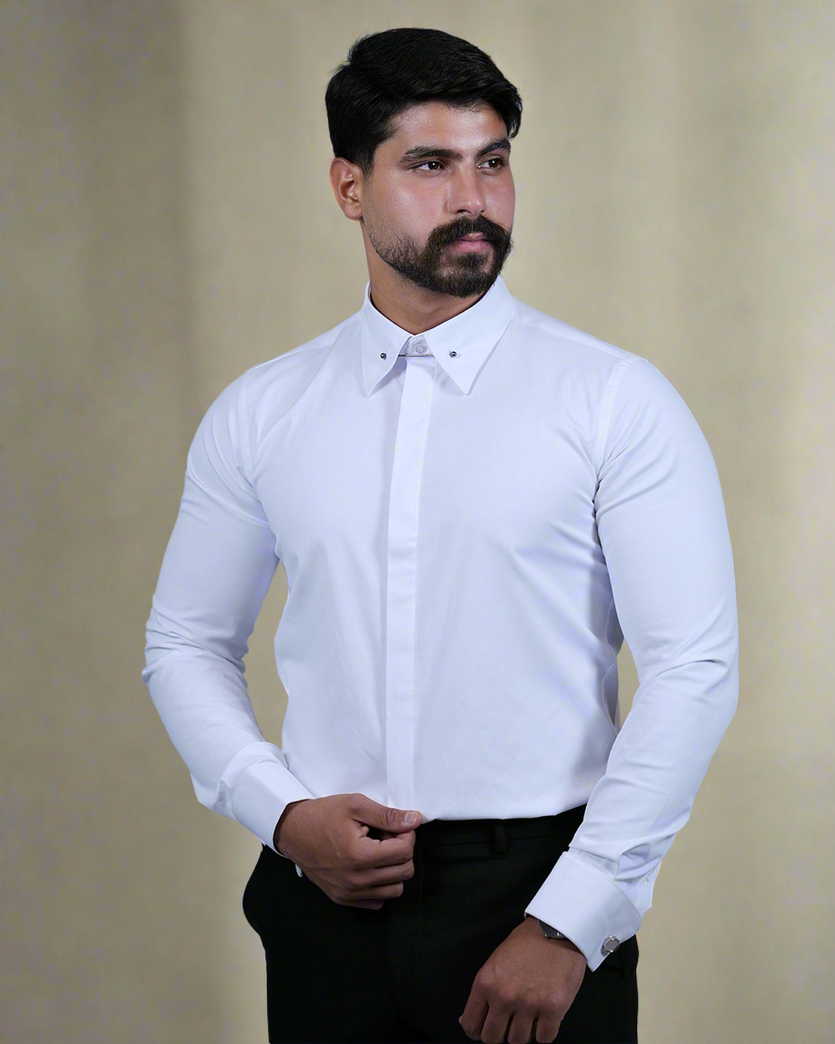 2H White Classic Shirt With Pin