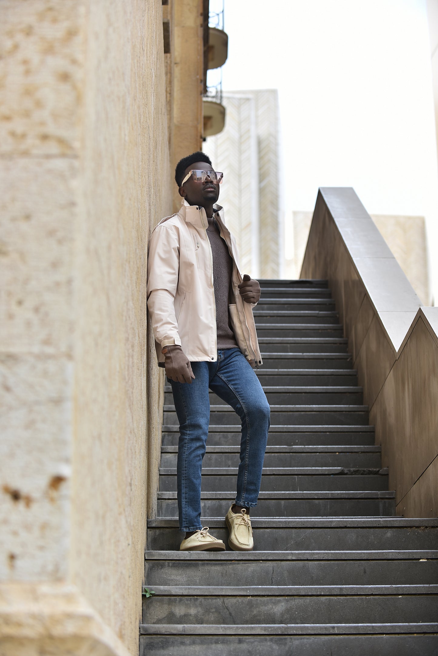 2H Beige Waterproof long Travel Jacket