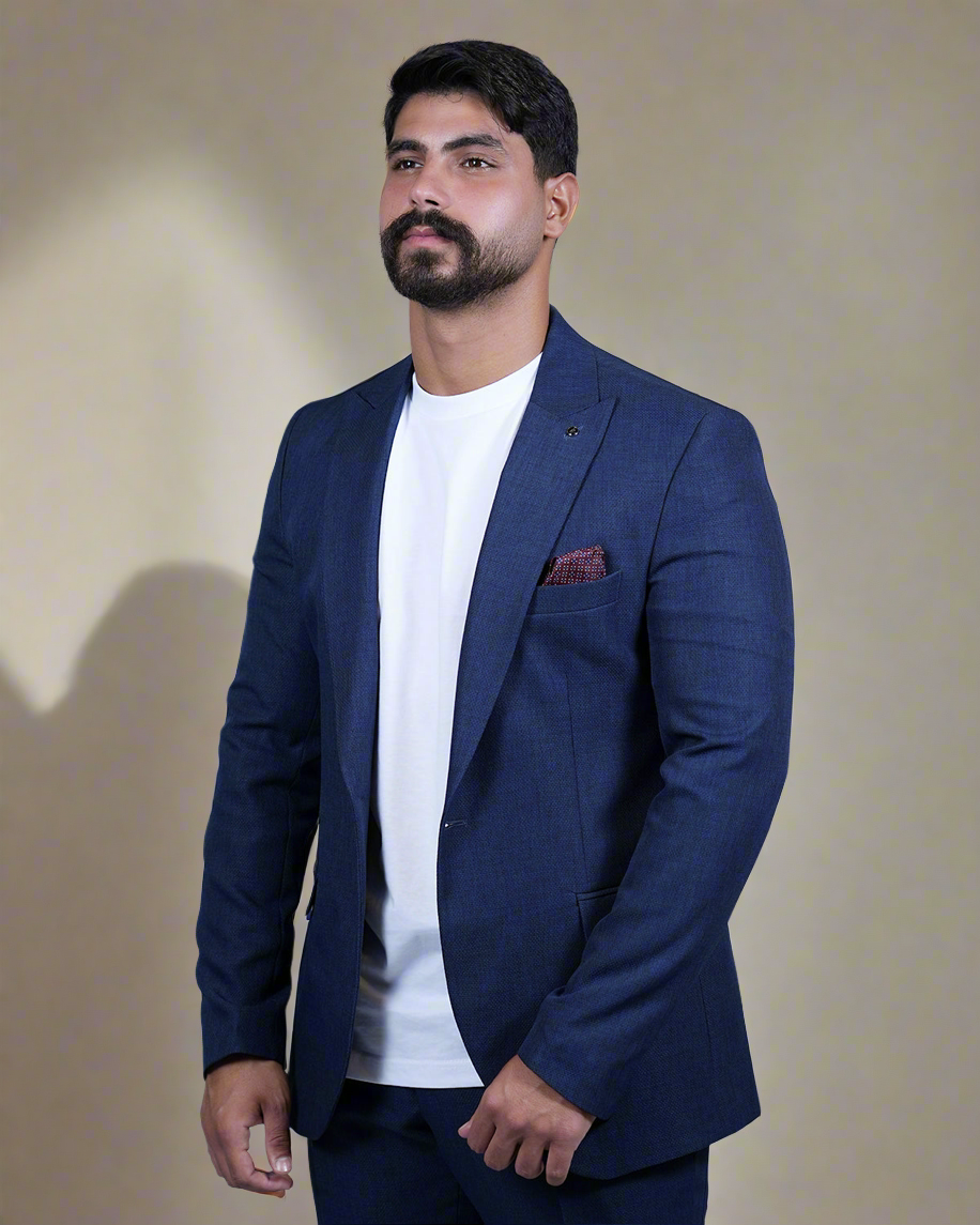 2H #2309 Navy Casual Embossed Suit 2 Pieces