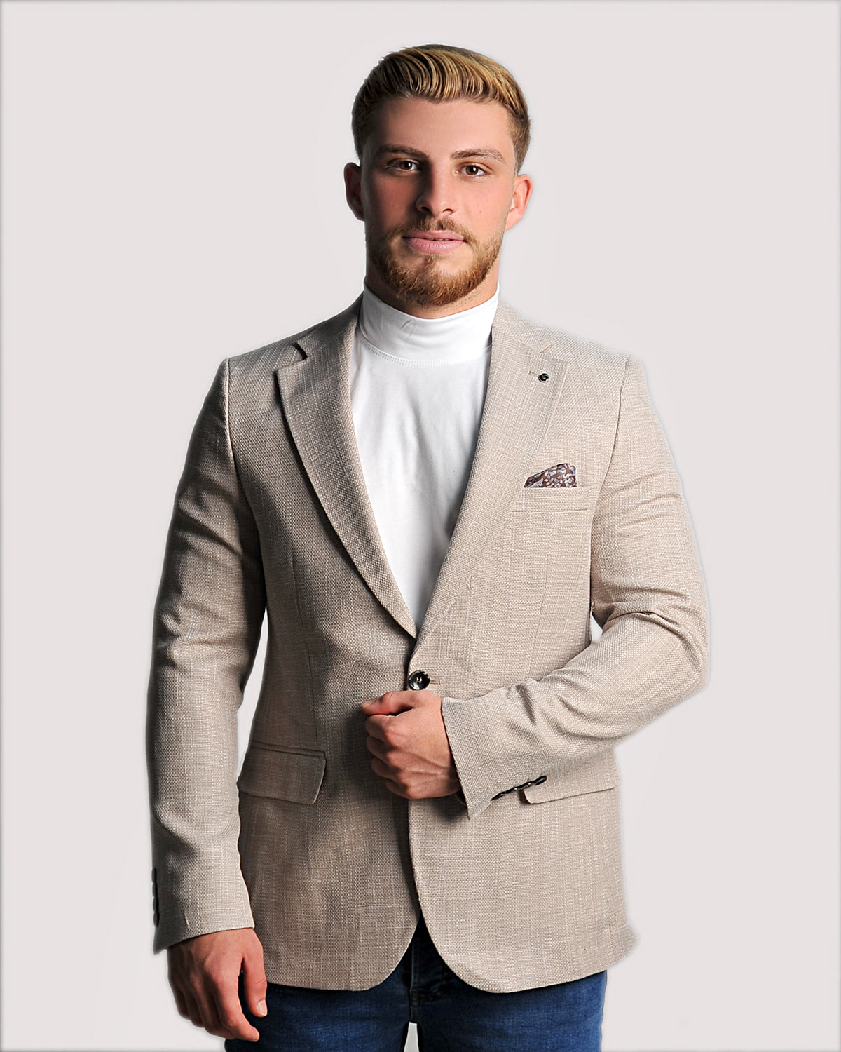 SALE! 2H #24-01 Beige Tweed One Button Blazer