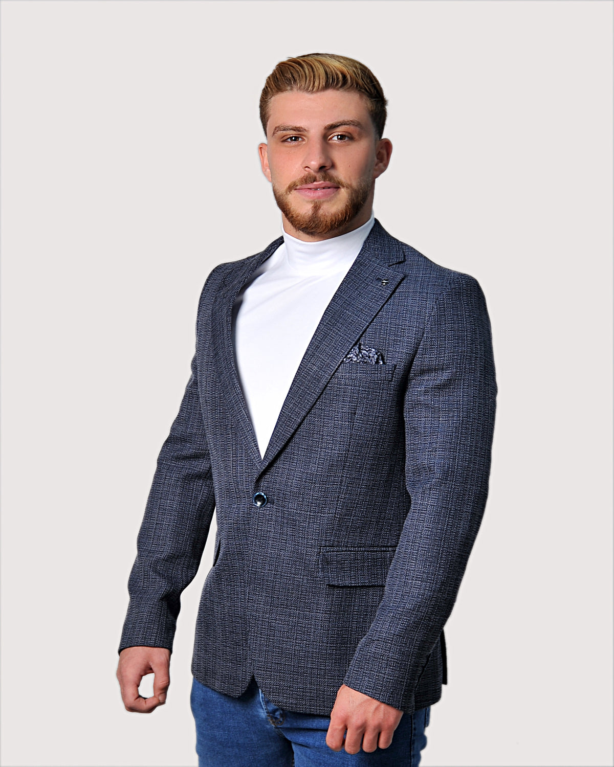 SALE! 2H #24-01 Petroleum Tweed One Button Blazer