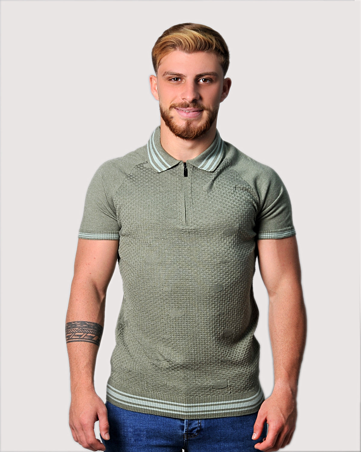 SALE! 2H #39749-40 Green Knitted Polo T-Shirt