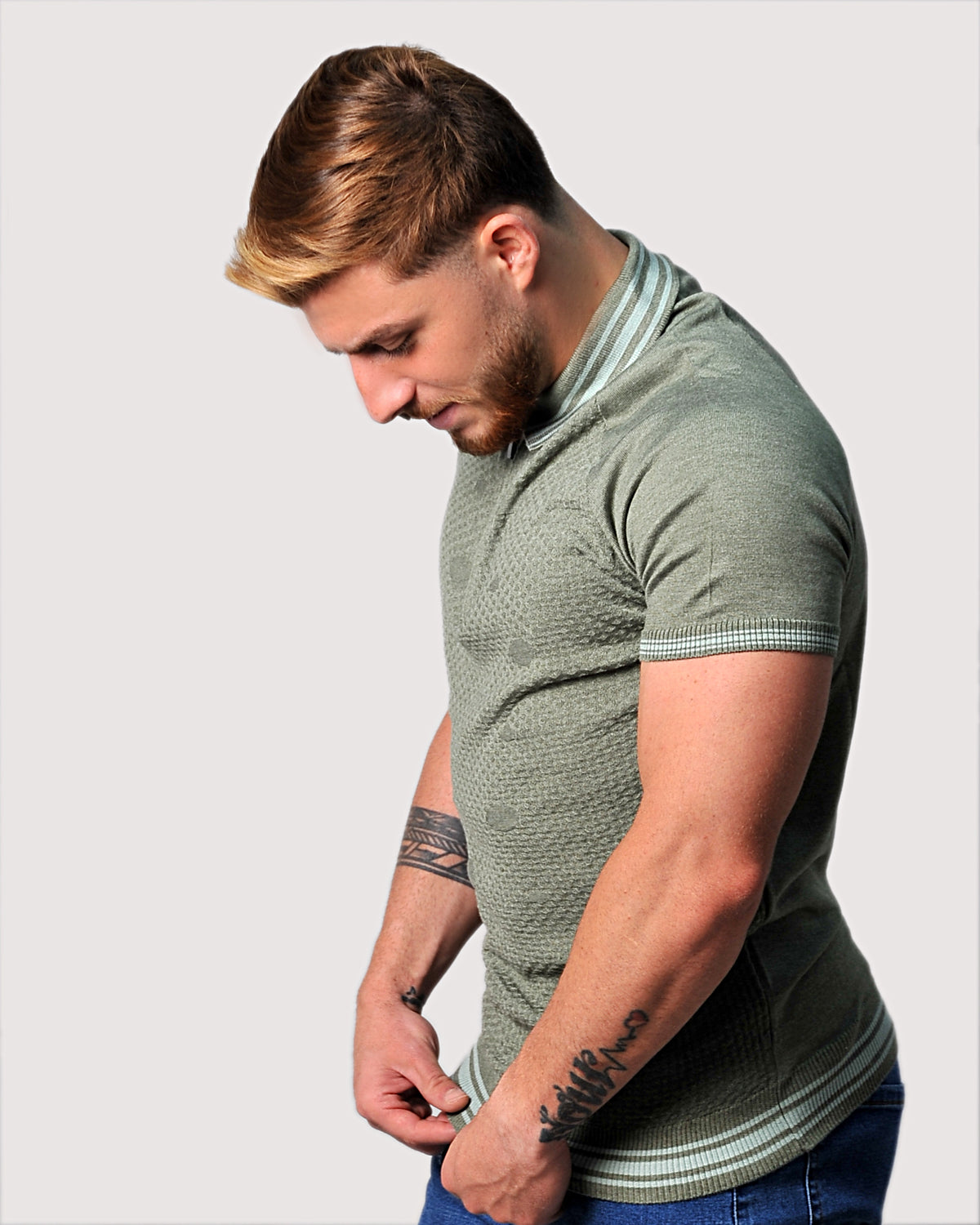SALE! 2H #39749-40 Green Knitted Polo T-Shirt