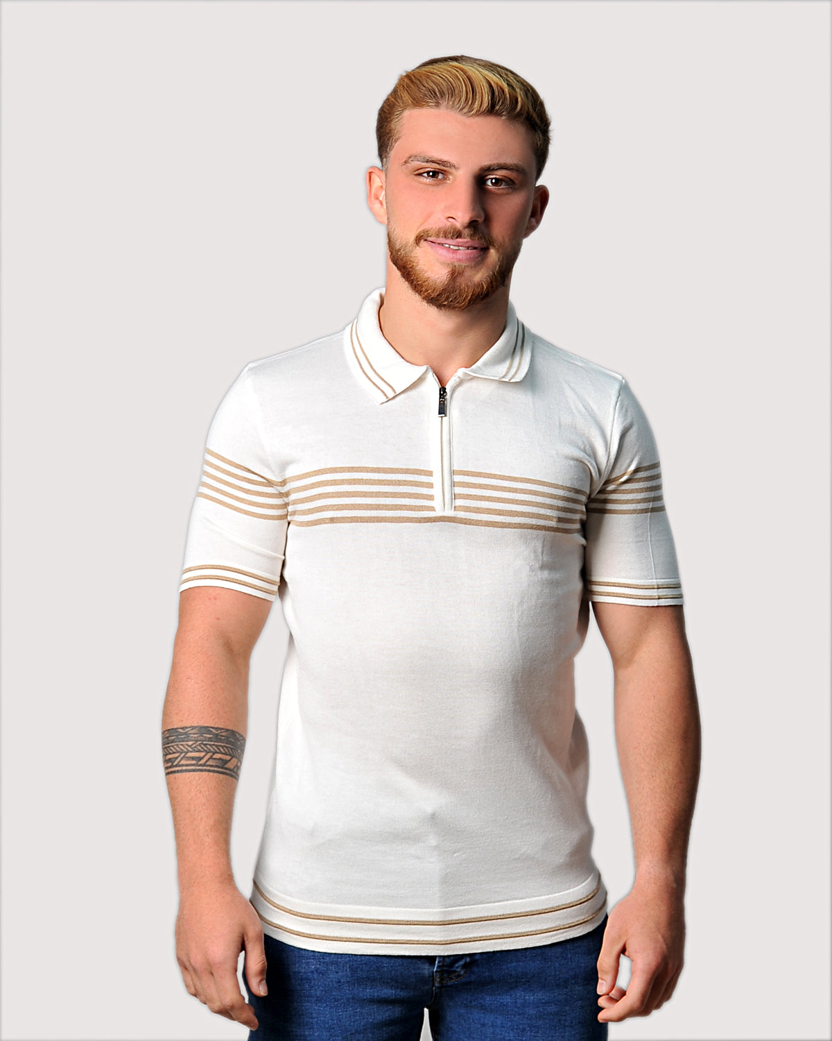SALE! 2H #39729-40 Off-White Knitted Polo T-Shirt