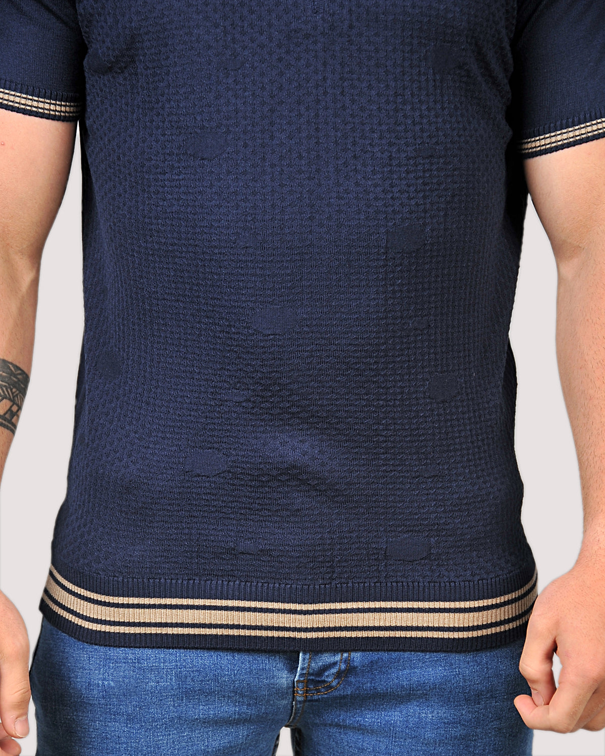 SALE! 2H #39749-40 Navy Knitted Polo T-Shirt