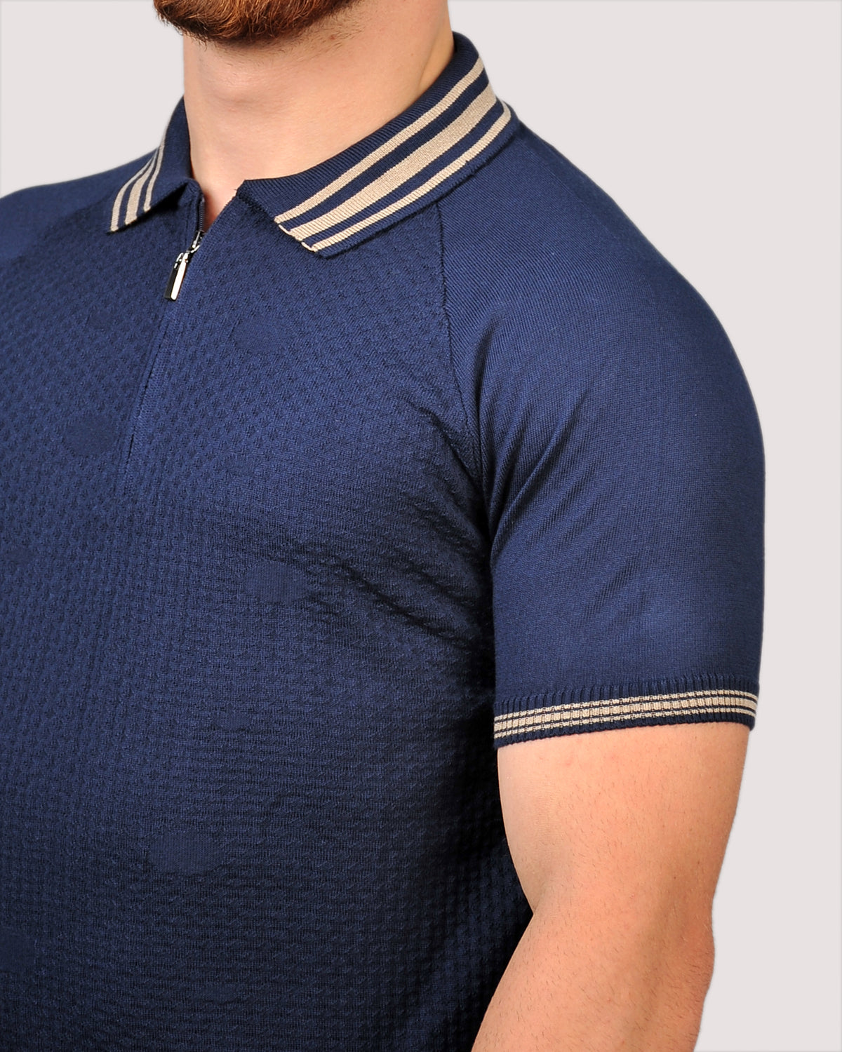 SALE! 2H #39749-40 Navy Knitted Polo T-Shirt
