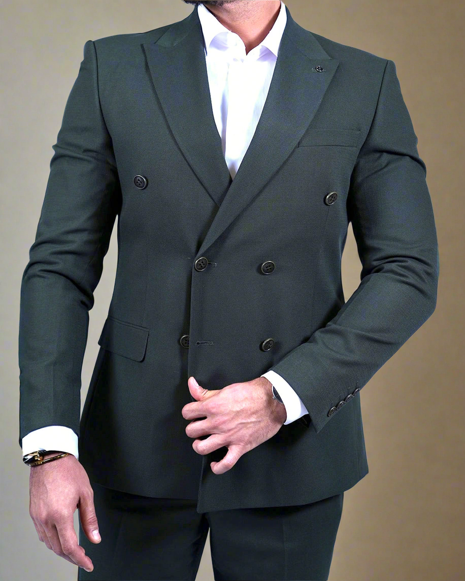 2H #160325-C3 Army Double breasted Suit 2 Pieces