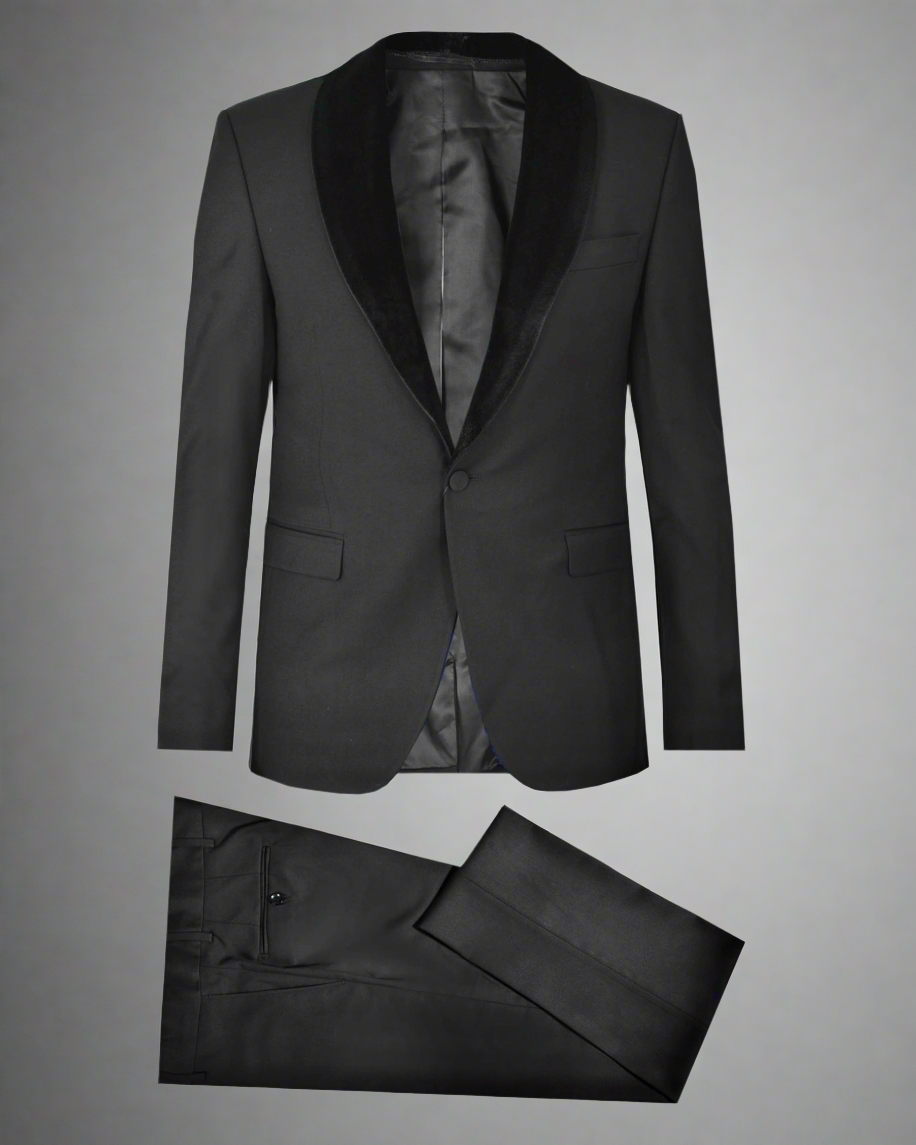 2H Black Chamois Neck Wedding Suit