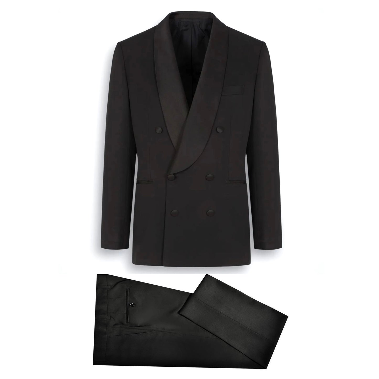 2H black shawl Double breasted Wedding Suit