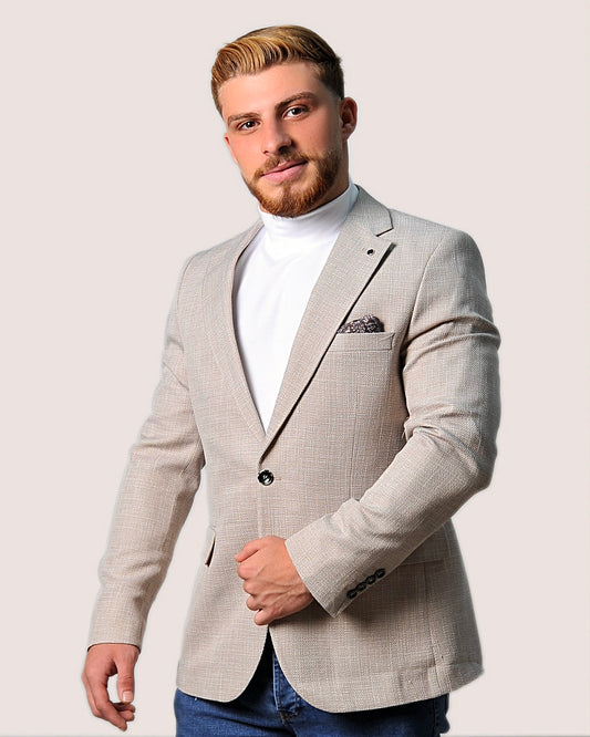 SALE! 2H #24-01 Beige Tweed One Button Blazer