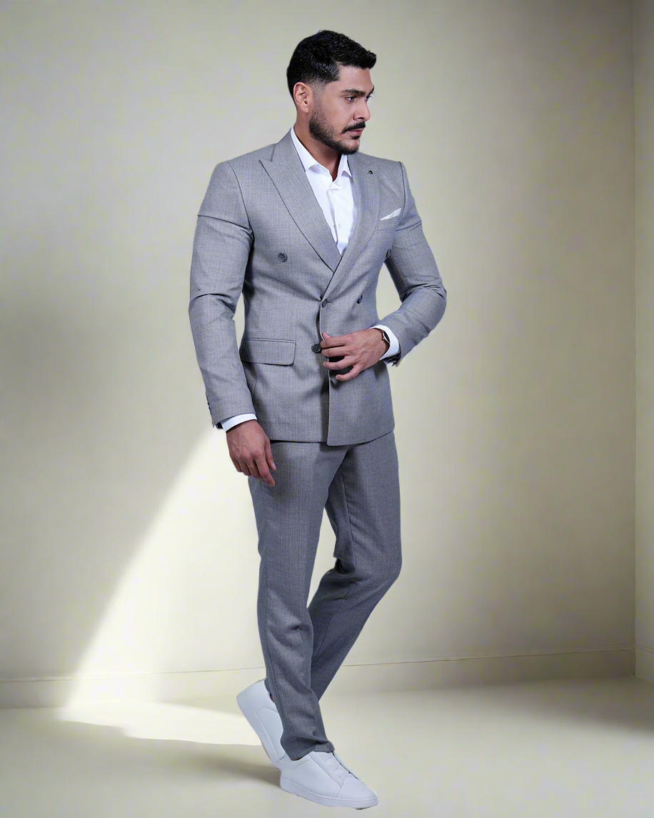 2H Gray Double breasted Suit 2 Pieces