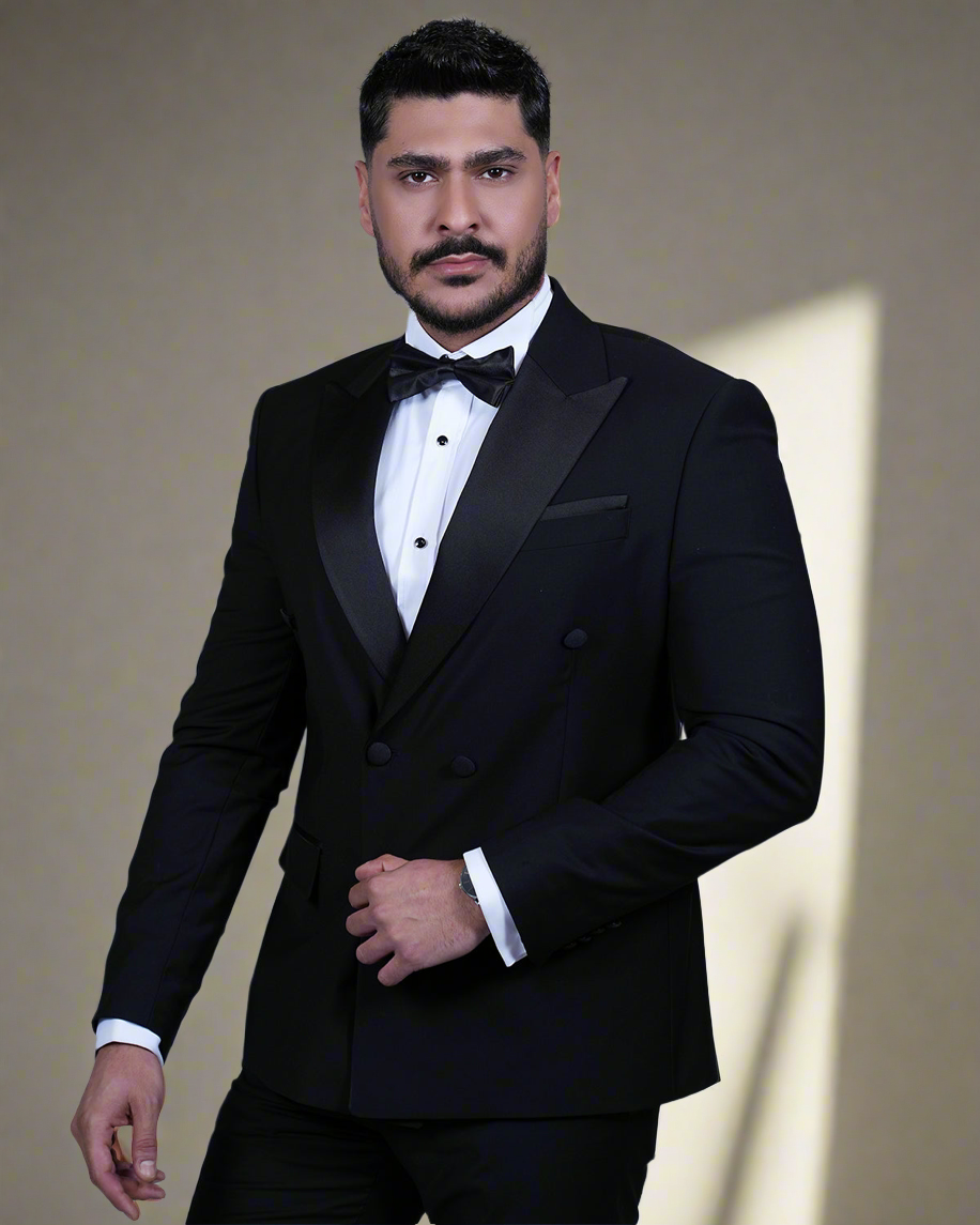 2H black peaked Lapel Double breasted Suit 2 Pieces