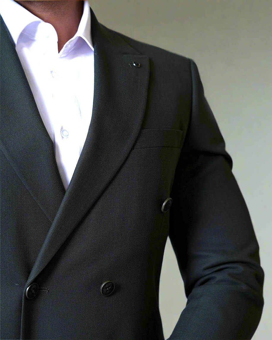 2H #160325-C3 Army Double breasted Suit 2 Pieces