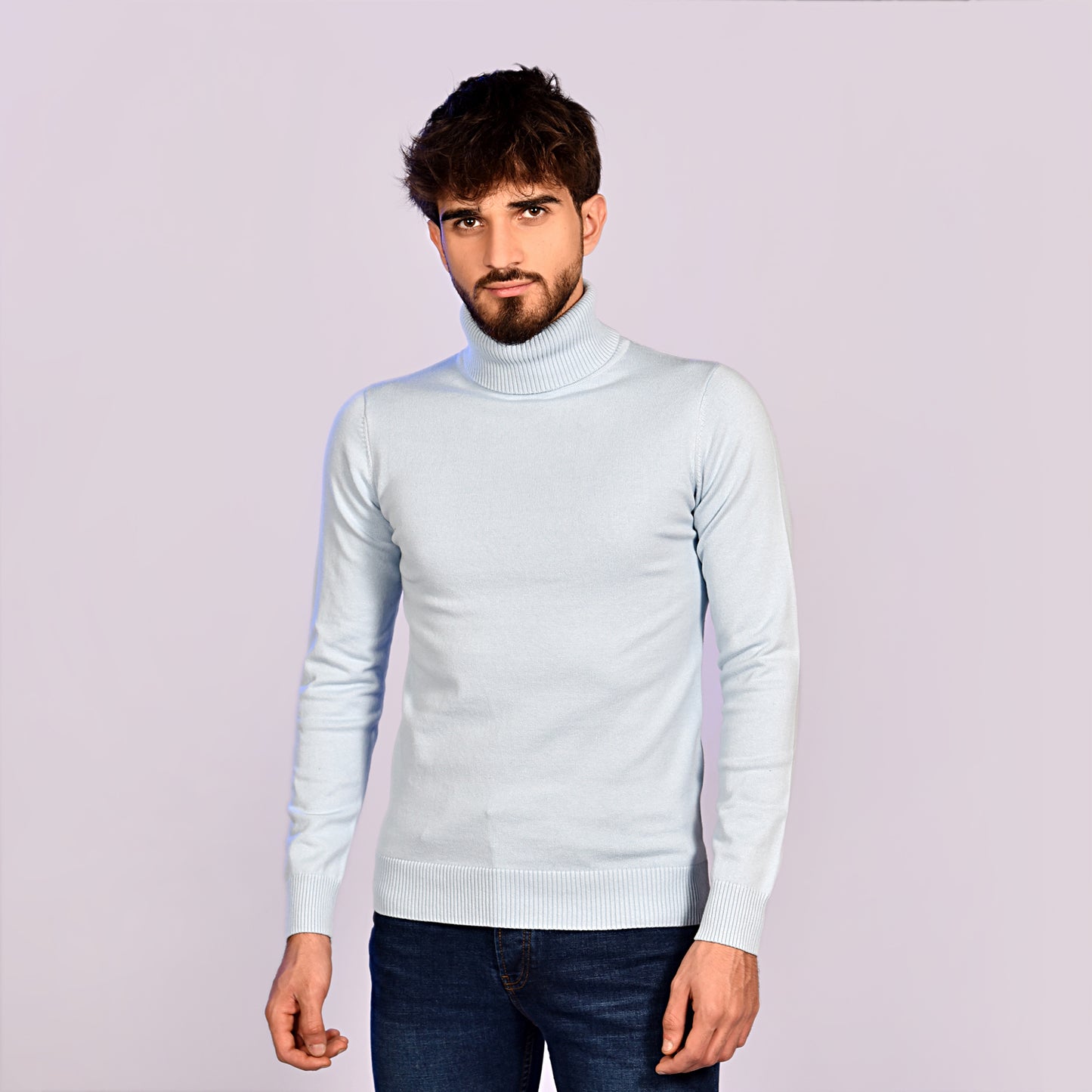 2H #46032 Light Blue High Neck Sweater