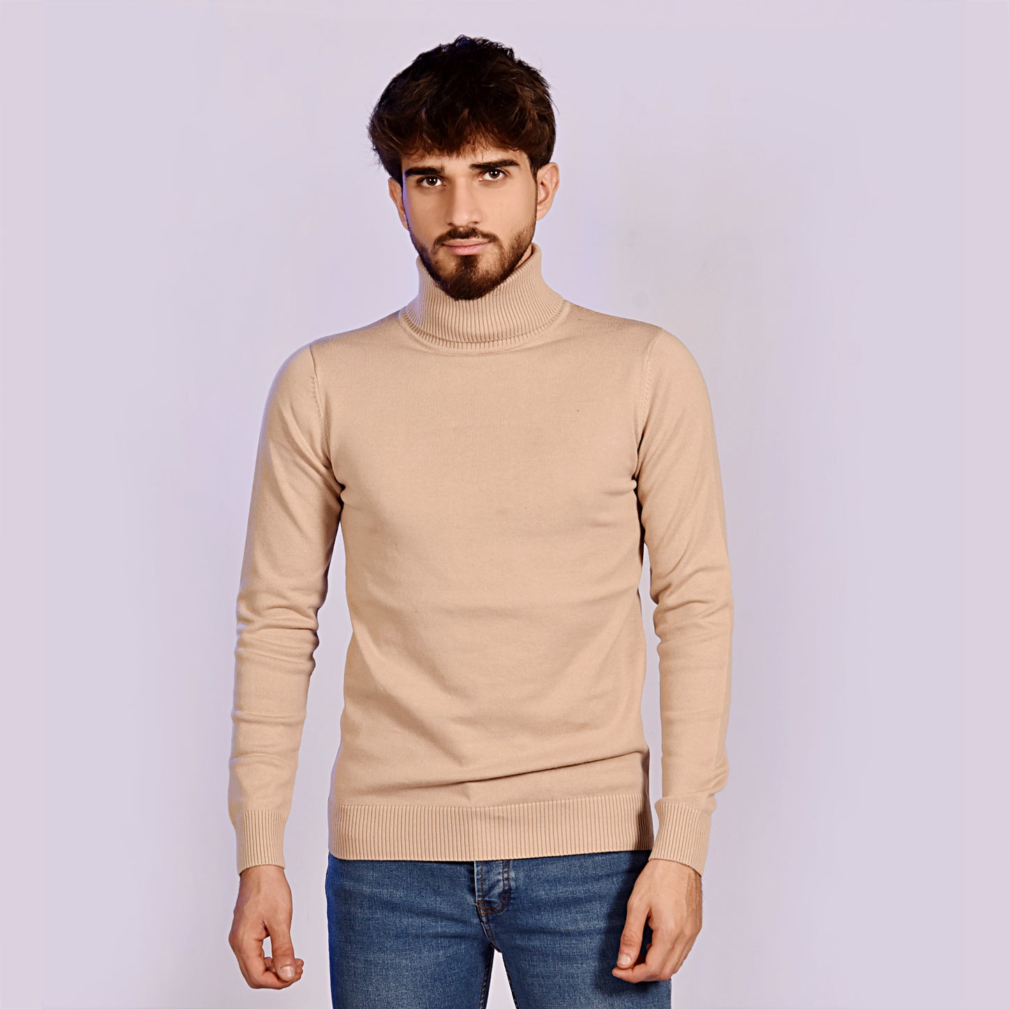 2H #46032 Beige High Neck Sweater