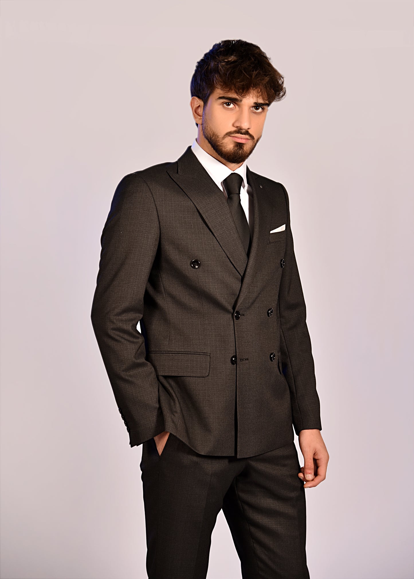 2H Black Gray Double Breast Suit