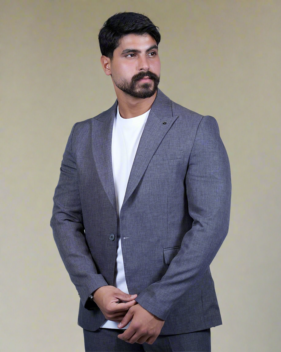 2H #26373 Blue Gray Casual Embossed Suit 2 Pieces