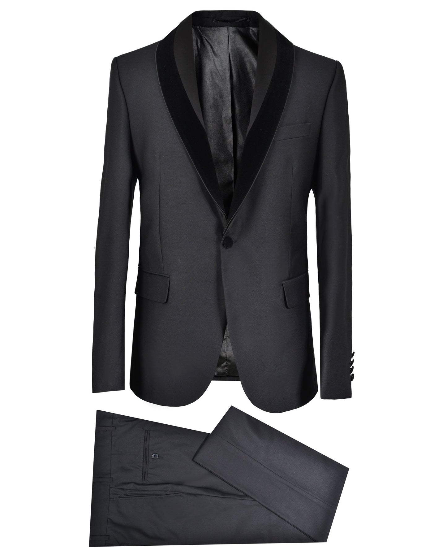 2H Black Wedding Suit Shawl Chamois Satin