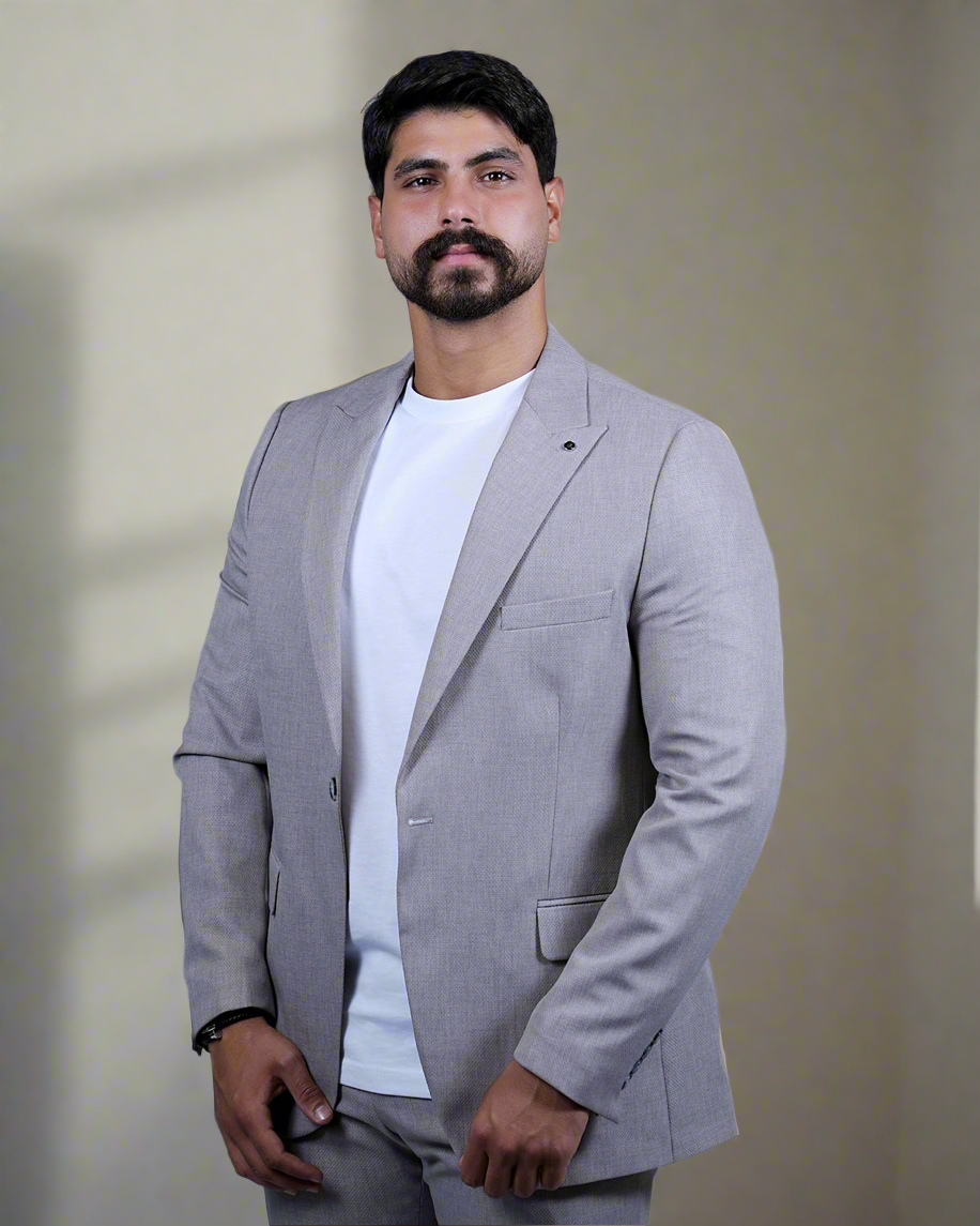 2H Light Gray Casual Embossed Suit 2 Pieces