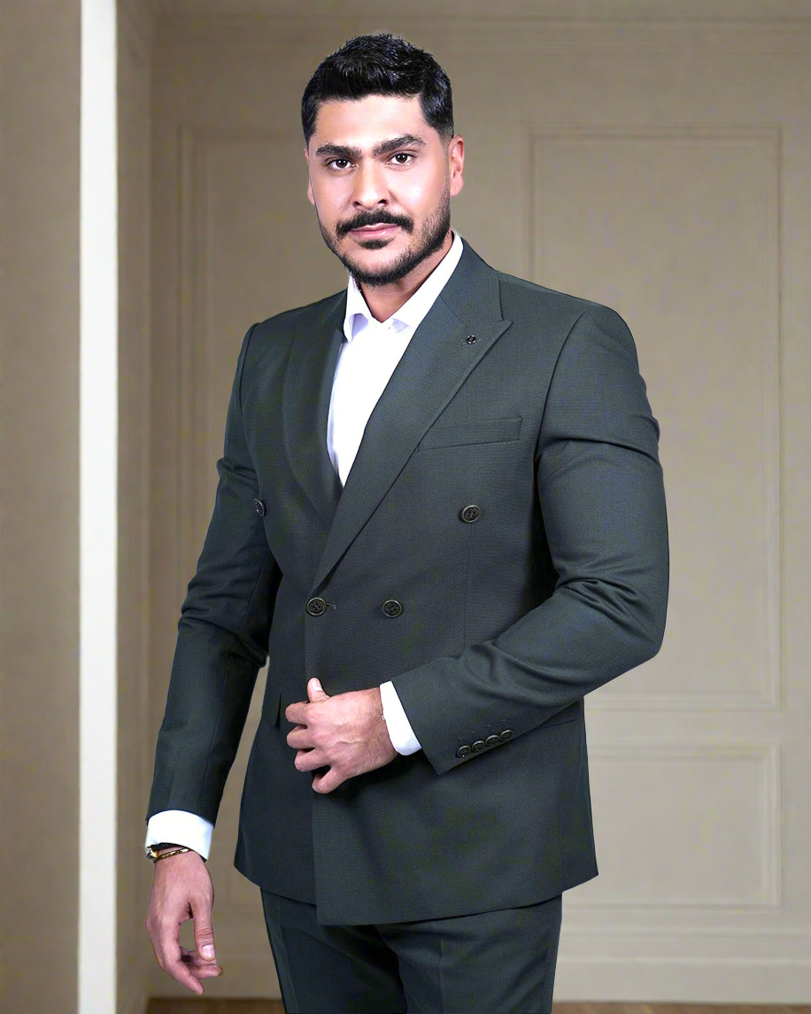 2H #160325-C3 Army Double breasted Suit 2 Pieces