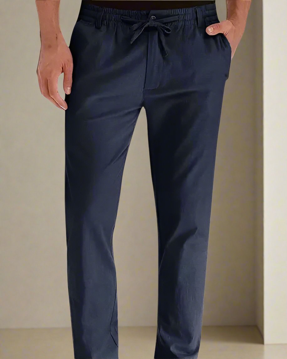 2H Navy Chinos Cotton Pant with rope