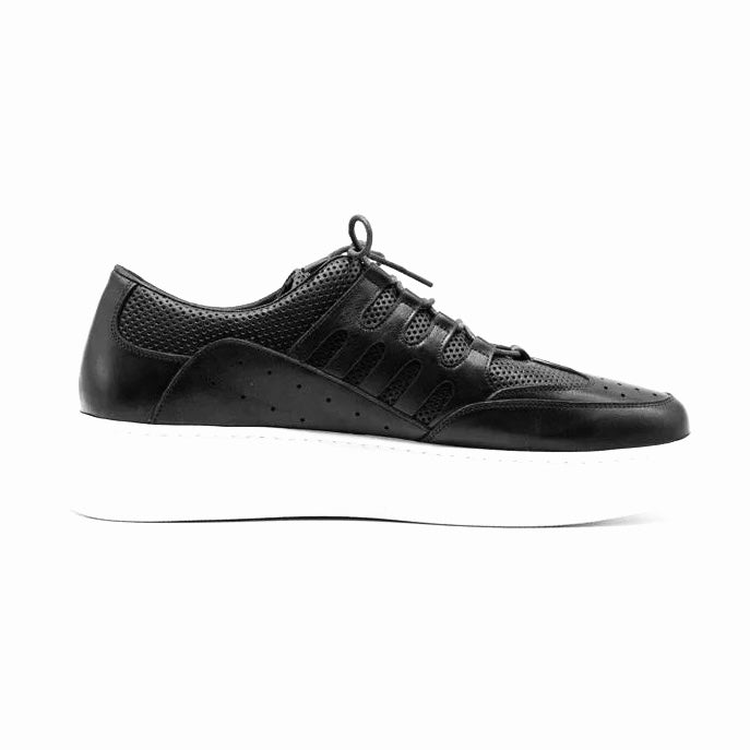2H #E26005-123-814 Genuine Leather Black Casual Shoes