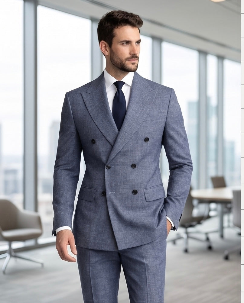 2H #112-4 Blue Double Breasted Suit