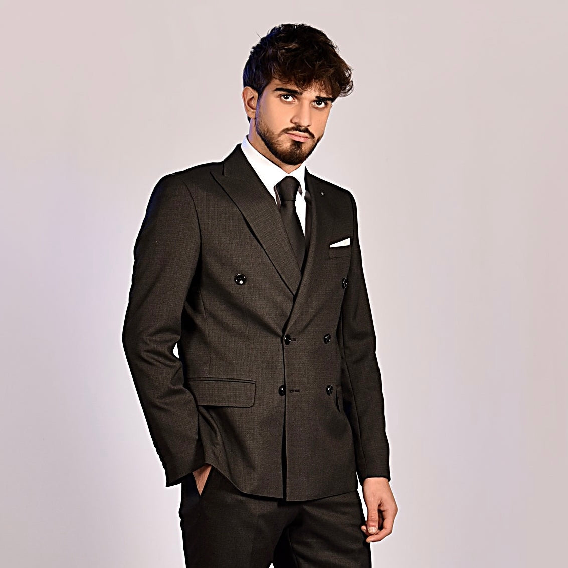 2H Black Gray Double Breast Suit