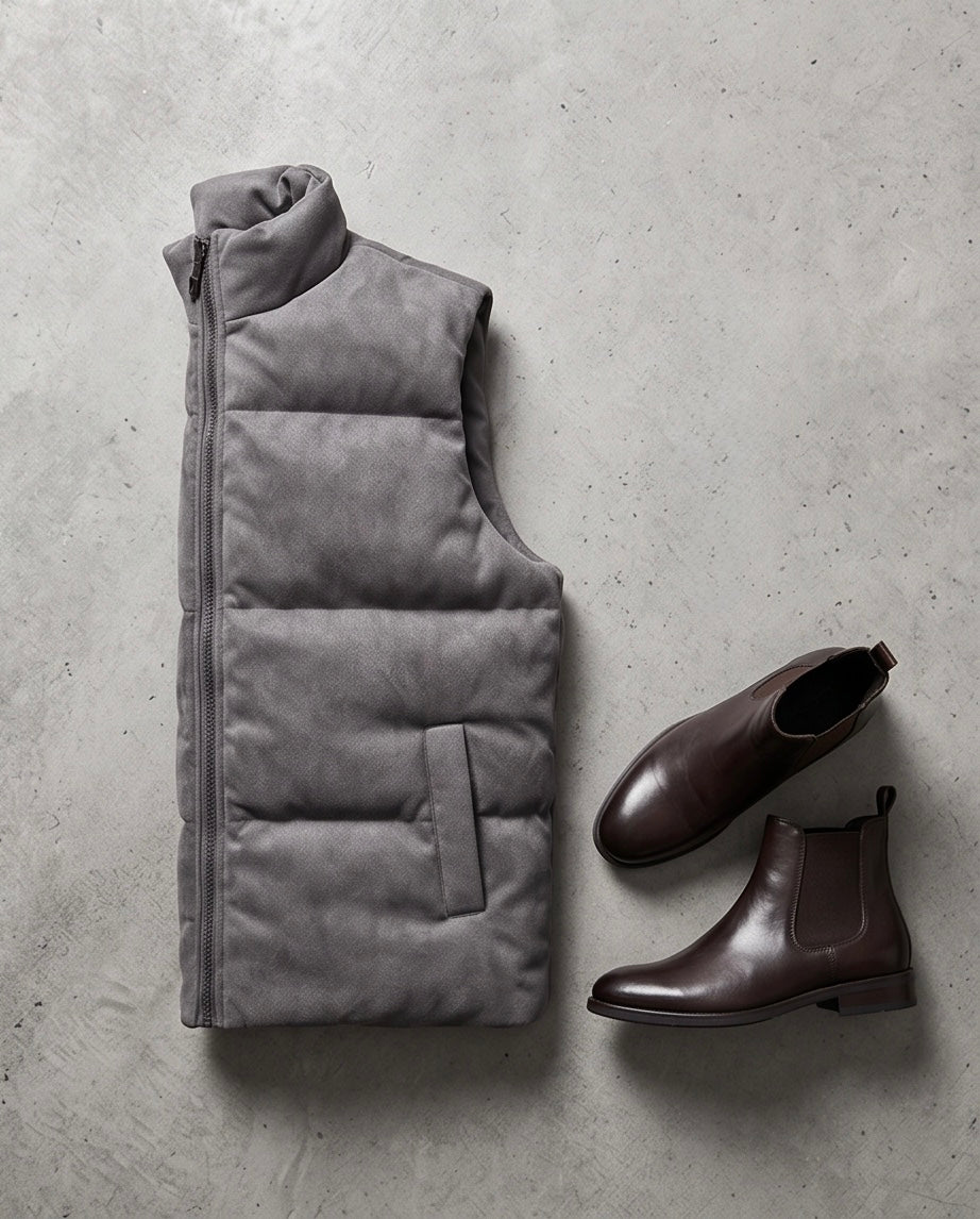 2H Gray Puffer Chamois Gilet
