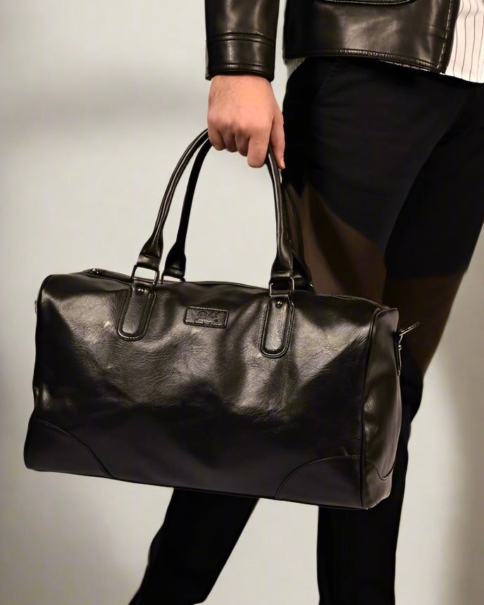2H #6056 Black pu leather Travel Duffle Bag