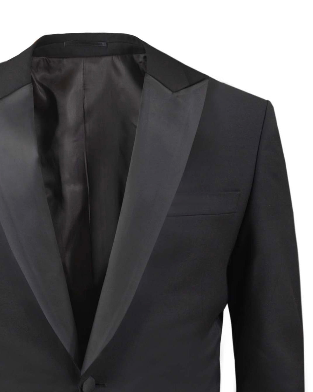 2H Peak Lapel Black Wedding Suit