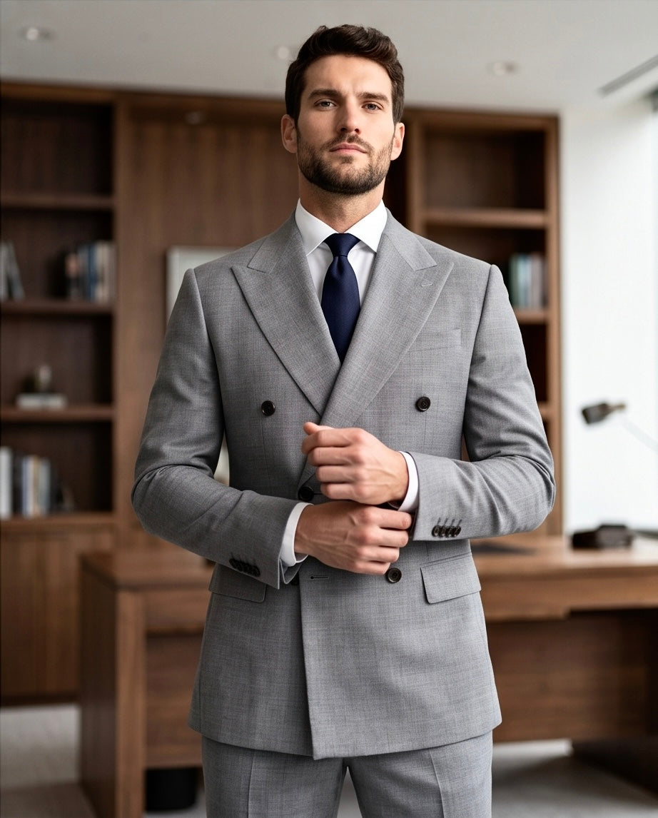 2H #112-1 Gray Double Breasted Suit