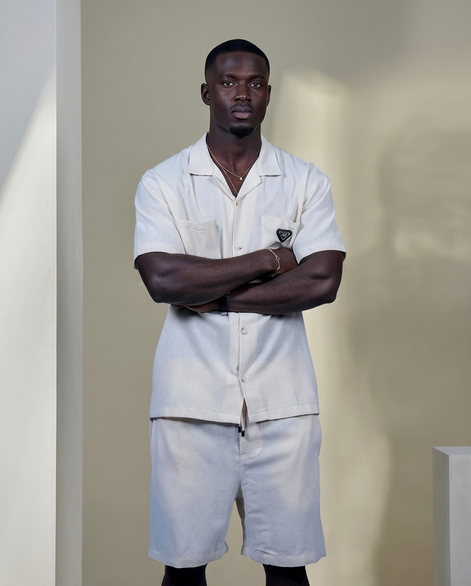 2H Beige Short Linen Set