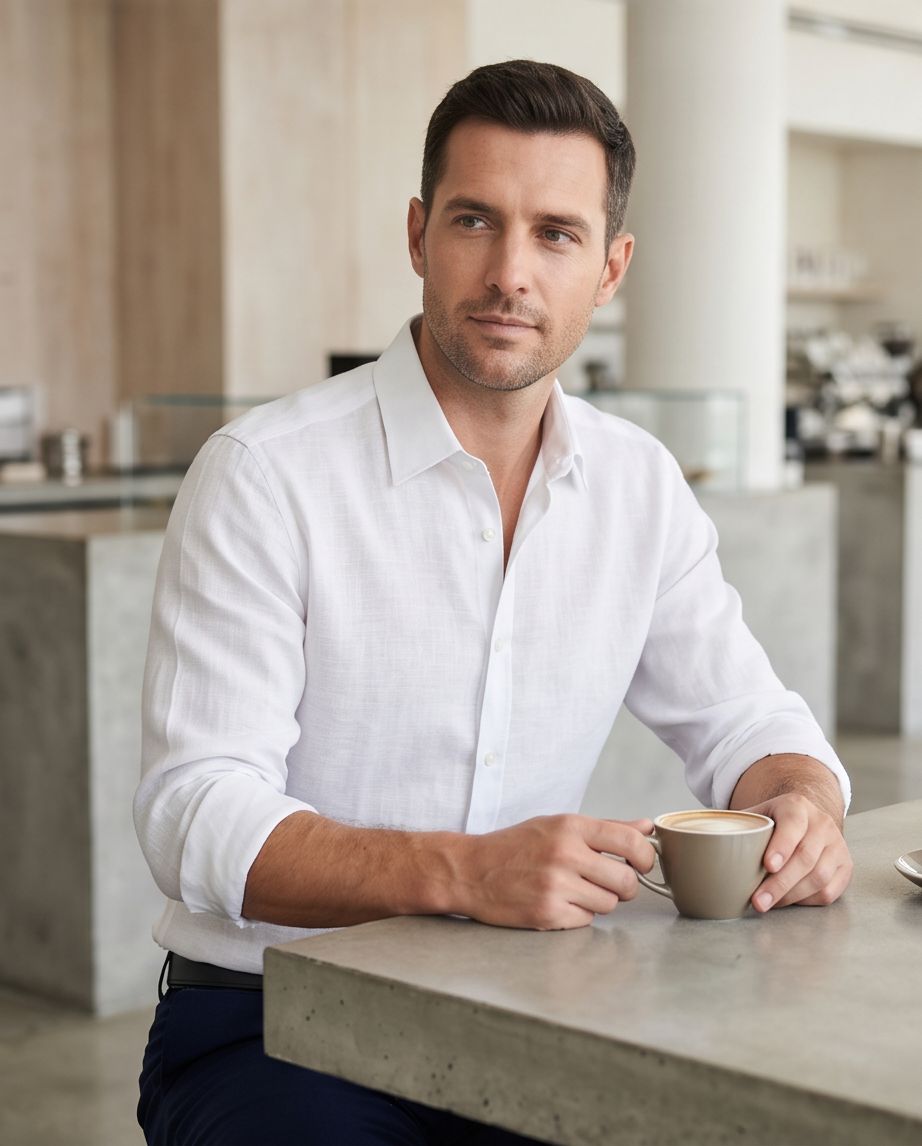 2H White Linen Casual Shirt