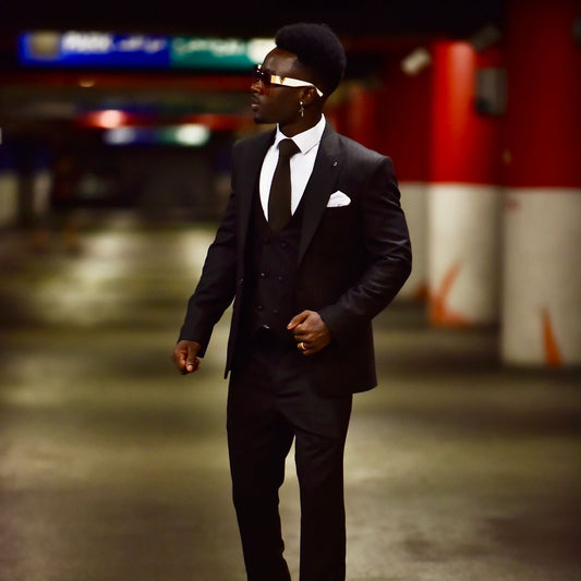 SALE! 2H Pinstripe Black Suit 2 Pieces