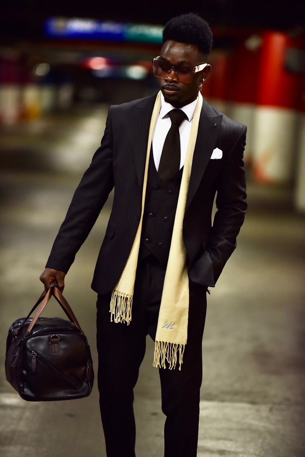 SALE! 2H Pinstripe Black Suit 2 Pieces