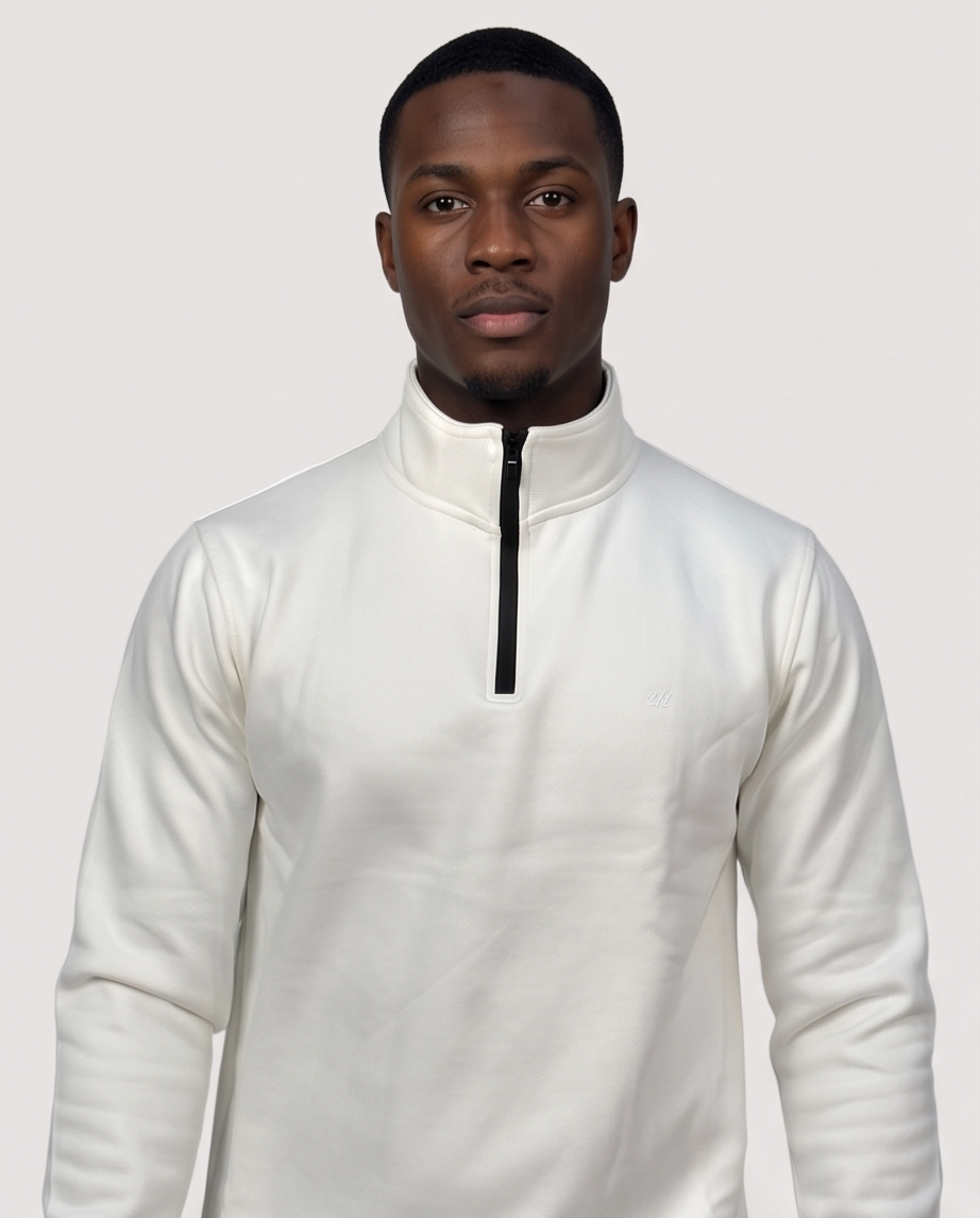 2H #9344 White High Neck Sweater With Zipper