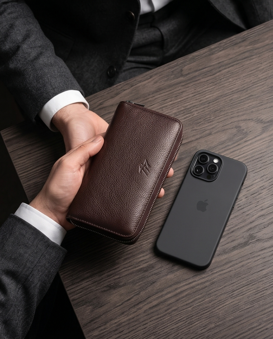 2H Brown Leather long wallet