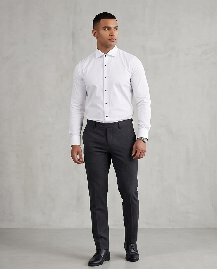 2H White Classic Shirt With Black Stainless Steel Button