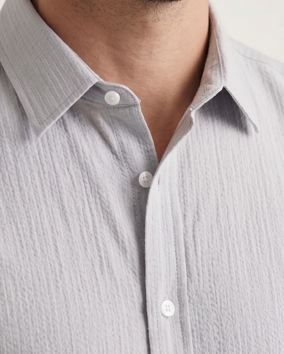 2H Light Gray Short Sleeve Linen Shirt