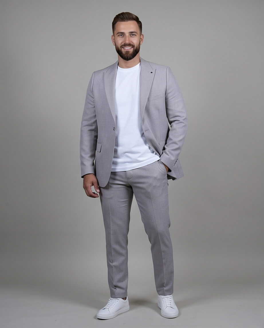 2H Light Gray Casual Embossed Suit