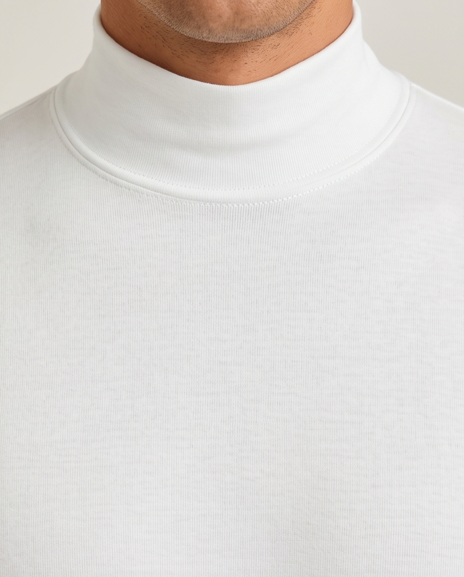 2H White High Neck Long Sleeve Sweater