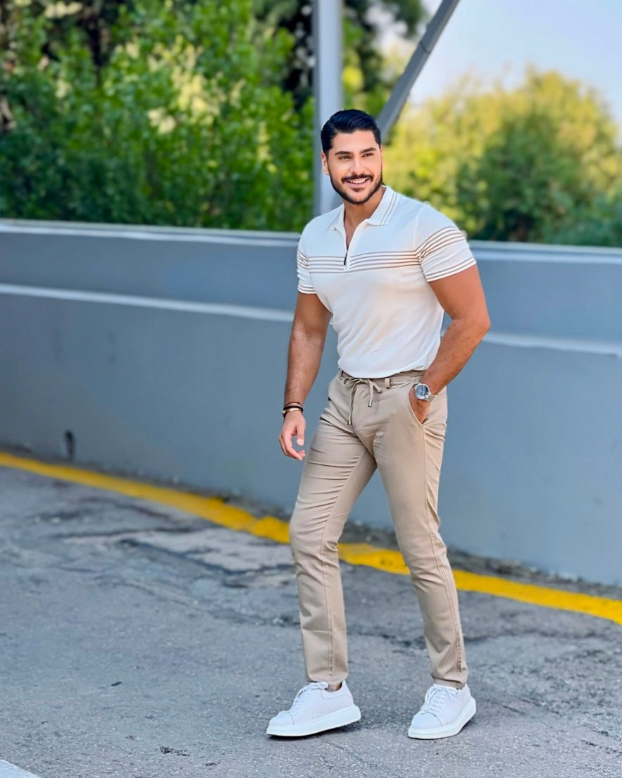 SALE! 2H #39729-40 Off-White Knitted Polo T-Shirt